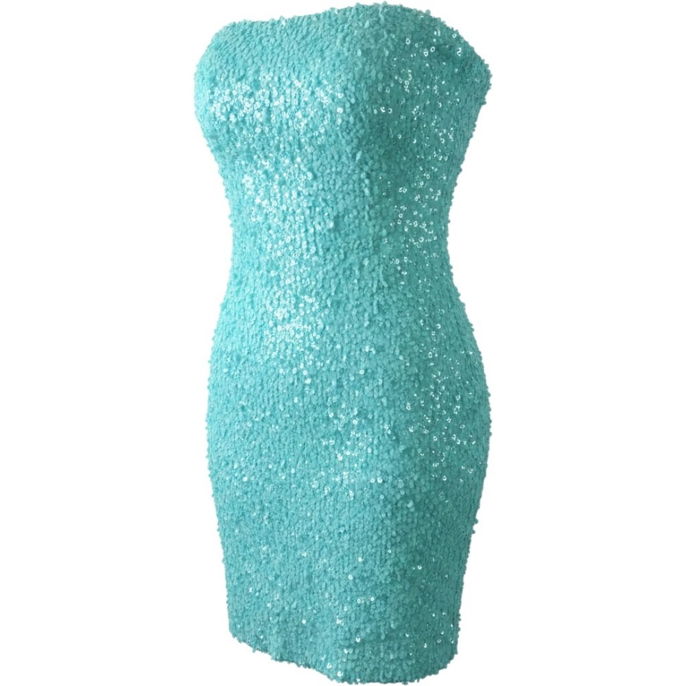 Rubber Ducky Productions Aqua Sequin Strapless Mini Dress Turquoise Glam Mermaid